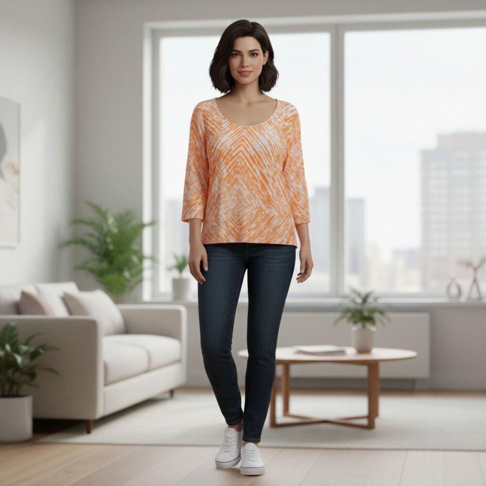 Chicos Size 2 Orange 3/4 sleeve T-shirt